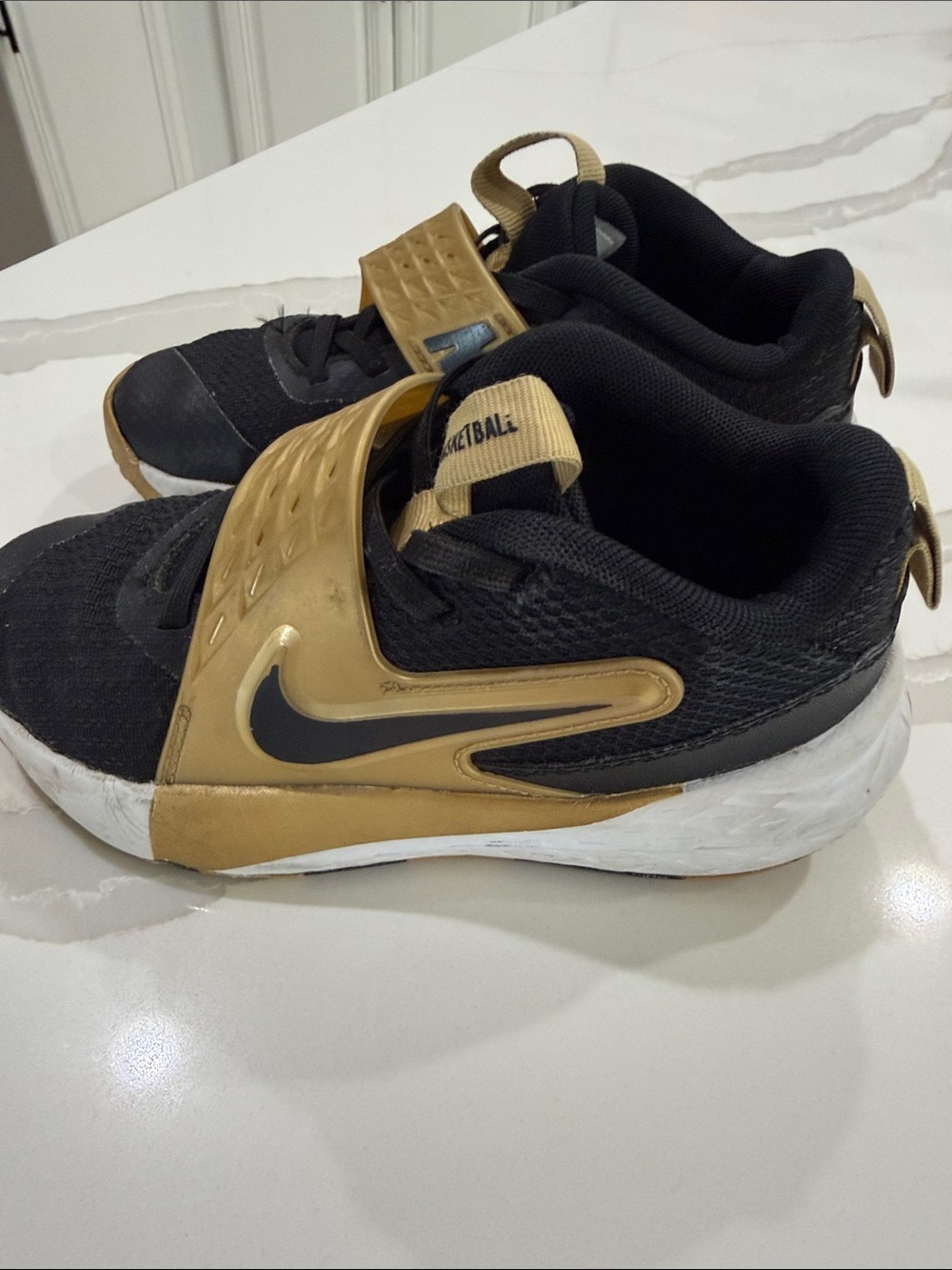 Nike Kids Black and Gold Strap Basketball Sneakers